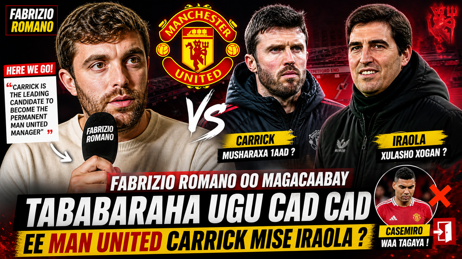 Fabrizio Romano ayaa Magacaabay Tababaraha ugu Cad cad Ee Man Utd Carrick mise Iraola ? ‎